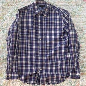 Banana Republic Men's Blue, Purple, and White Plaid Shirt